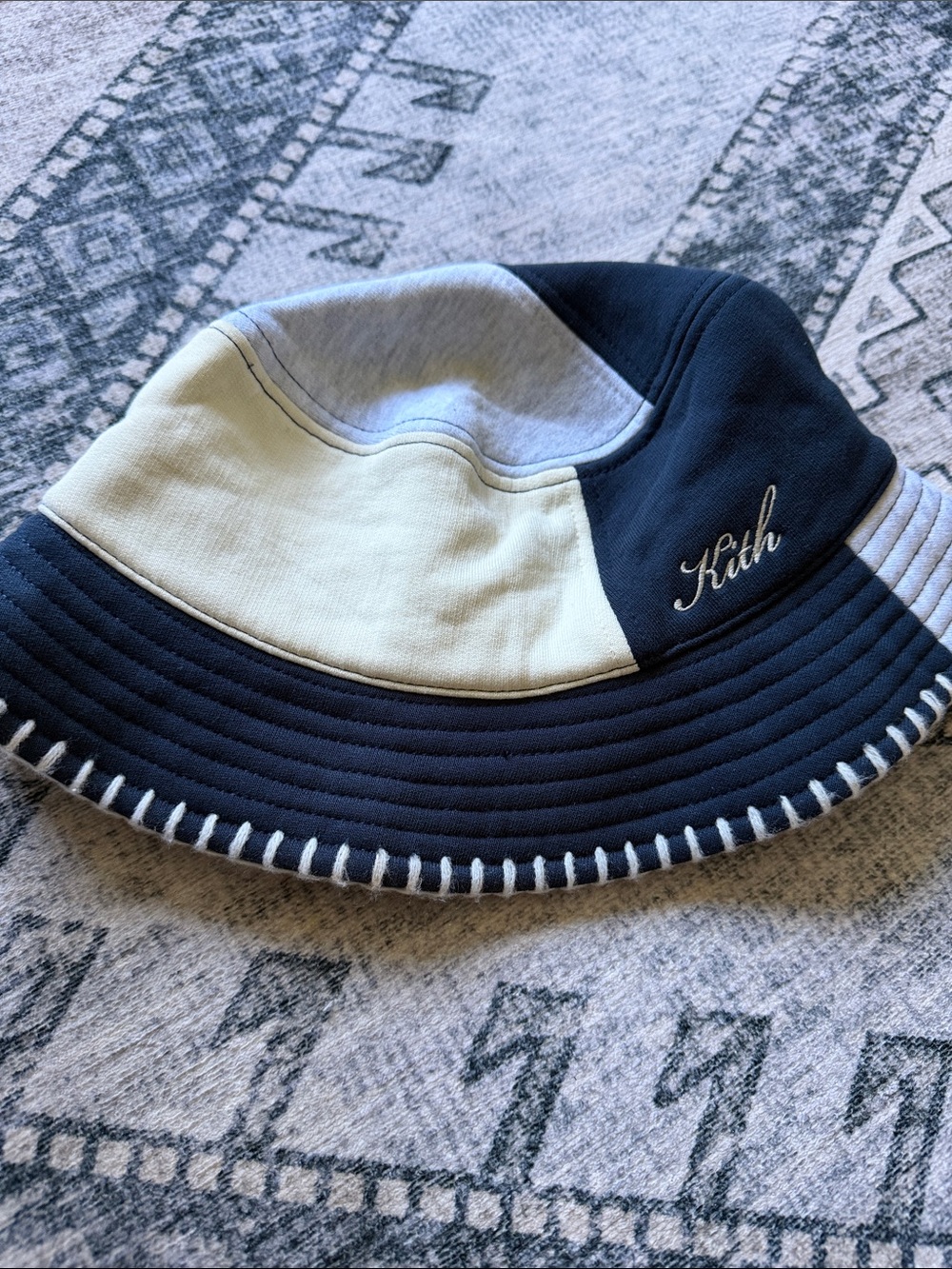 Kith Kids Two-Tone Navy, Light Gray, and Cream Bucket Hat